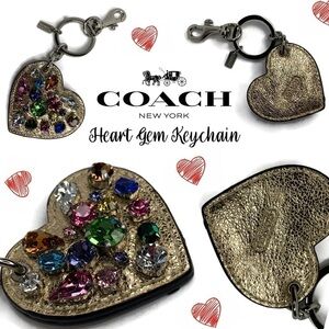 ❤️ Coach Multicolored Jewel Crystal HEART Keychain